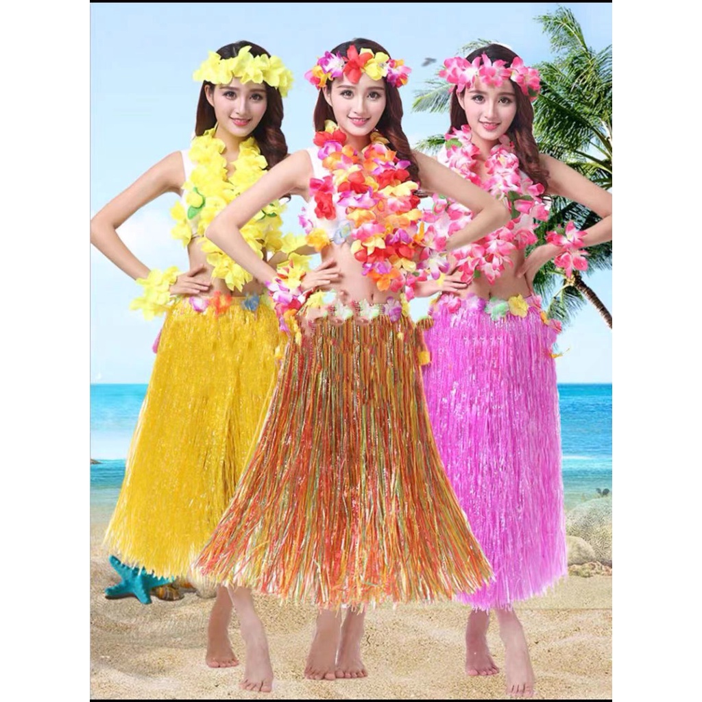 Hawaiian Hula Grass Skirt Fancy Dress Flower Long Hawaiian Tropical Hula  Luau Grass Dance costume