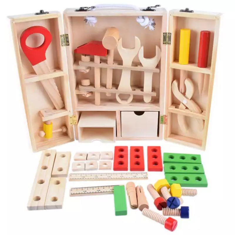 Wooden DIY toolbox toy for kids Carpenters set Pretend play toys ...