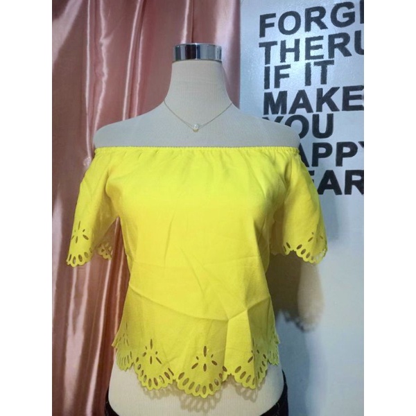 Laser Cut Scalloped Bardot top Shopee Philippines