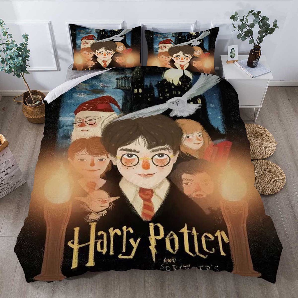 Harry Potter 3IN1 Bedsheet Set Single Double Size Bed Sheet Hogwarts ...