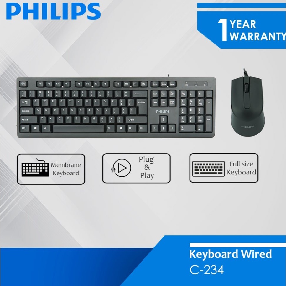 Original Philips C234 S Splash Proof Ergonomic Wired USB Keyboard and ...