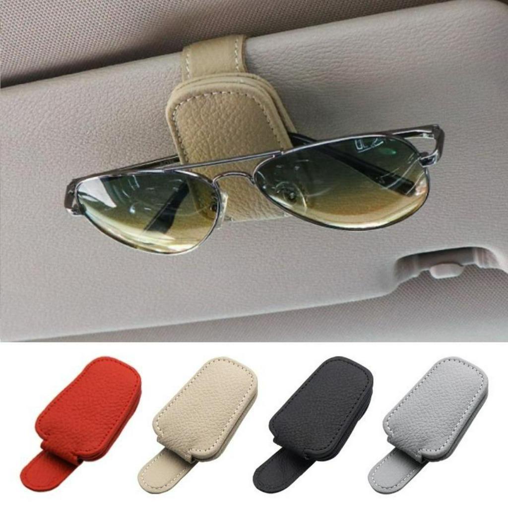 Leather Car Glasses Holder Strong Magnet Sunglasses Ticket Card Clip ...