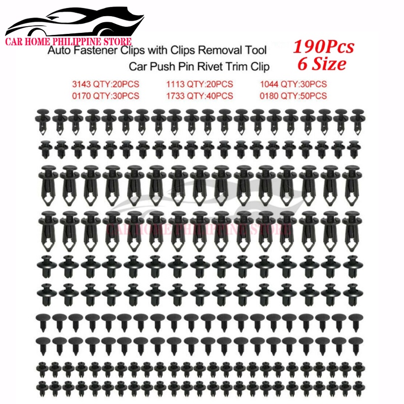 190Pcs/set 6 Sizes Plastic Mixed Car Door Clip Trim Bumper Rivet Panel ...