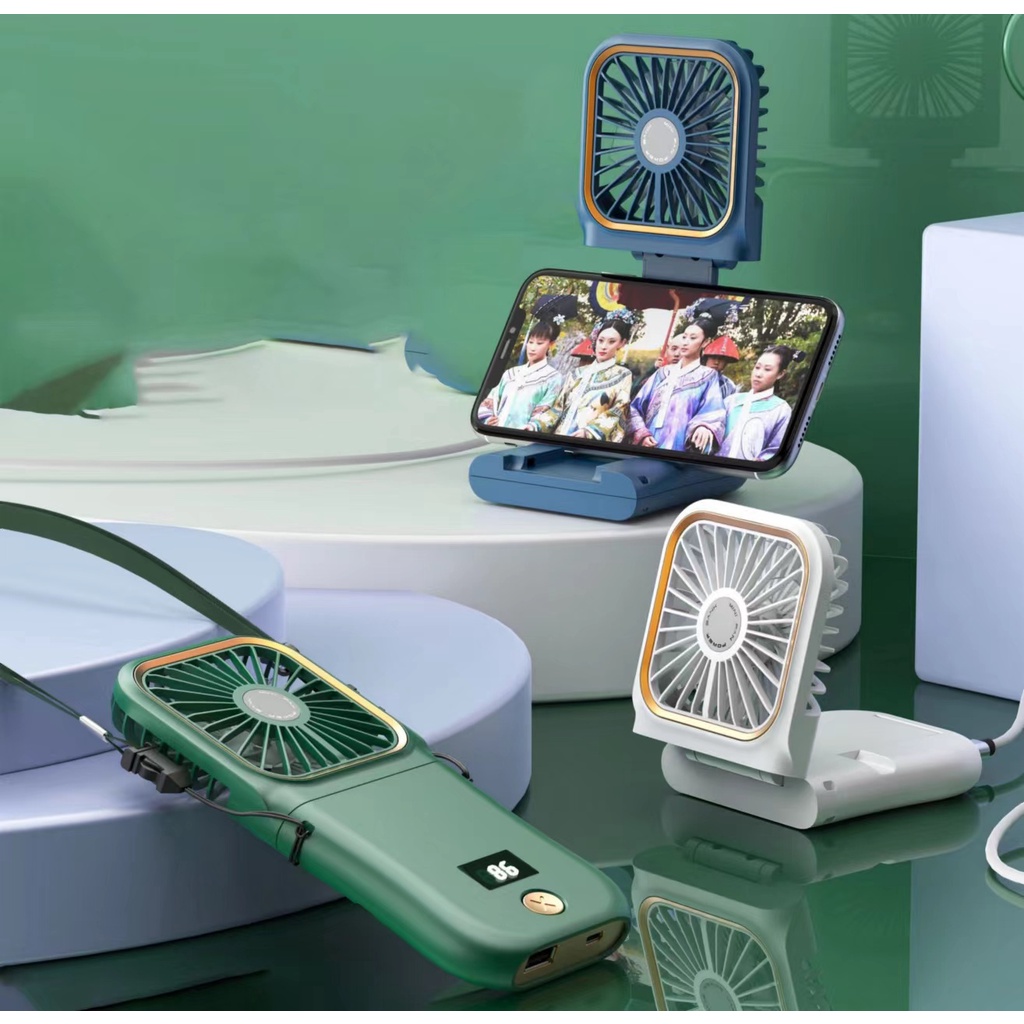 4000mAH 3in1 Halter Folding Fan Rechargeable Neck Fan With Powerbank