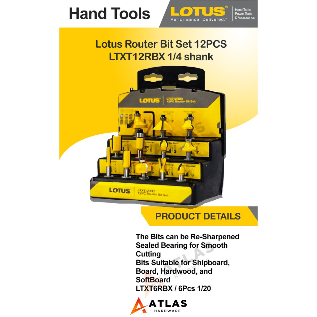 Lotus Router Bit Set 12PCS LTXT12RBX 1/4 shank | Shopee Philippines