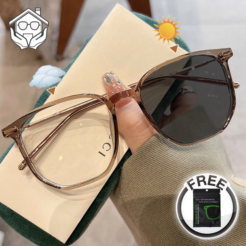 Photochromic Anti Radiation Glasses For Women Men Elastic Tr90 Frame Replaceable Lens Big 0854