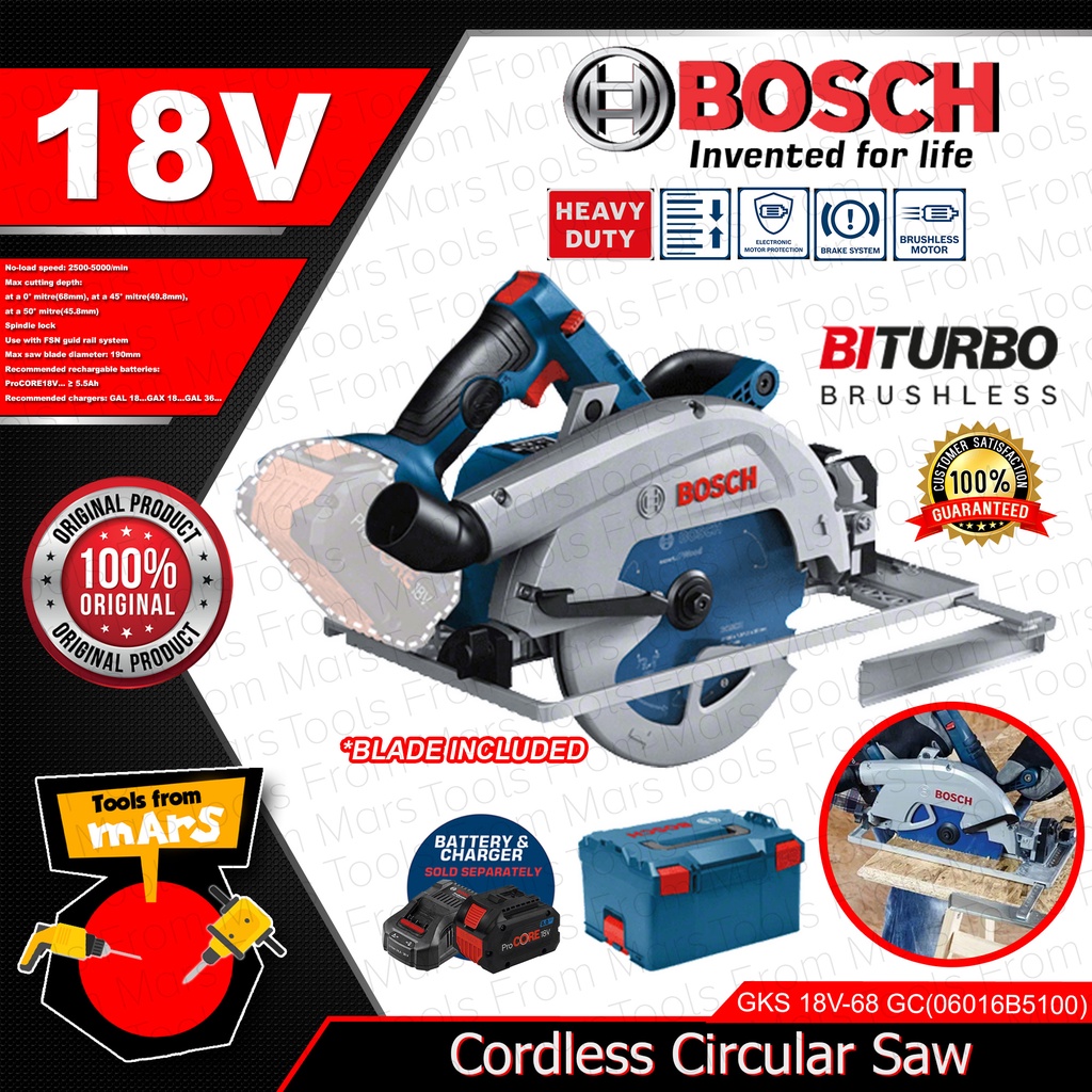 BOSCH Professional Li-Ion Lithium Ion Cordless Circular Saw GKS18V-68 ...