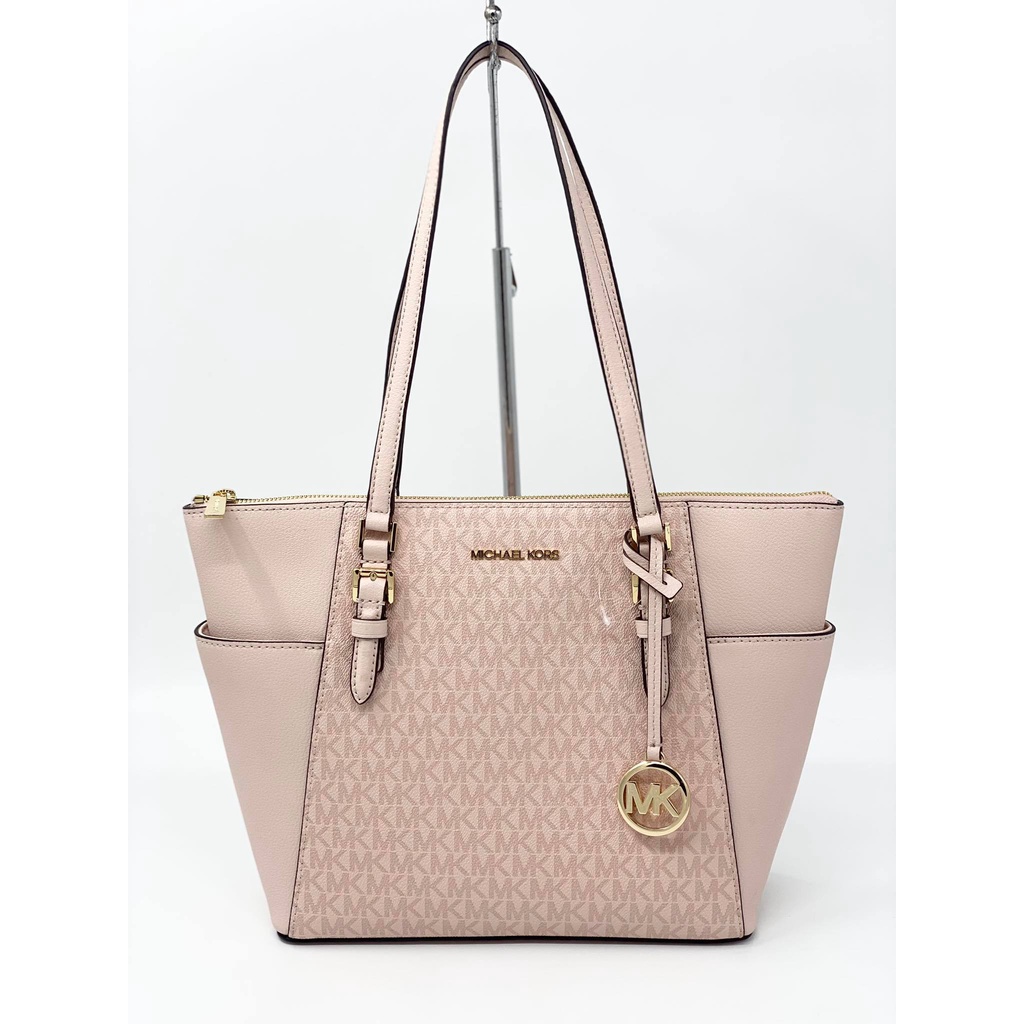 Michael Kors Charlotte Large Logo and Leather TopZip Tote Bag Dark