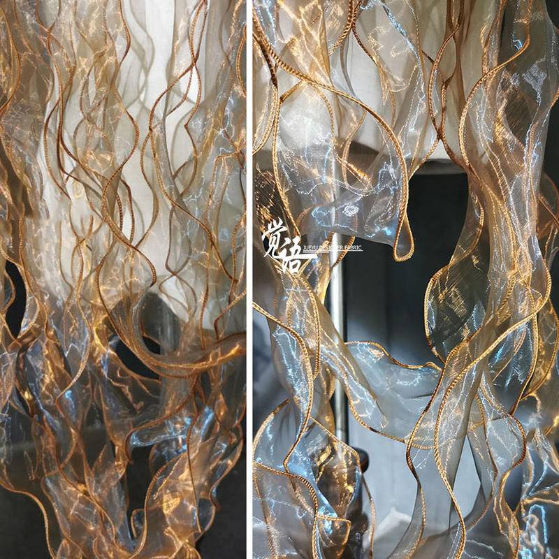 100*7CM Gold Coffee Water Ripples Ruffles Lace Sheer Handmade ...