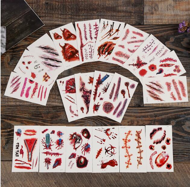 [xiajia]1Pc Halloween Tattoo Stickers / Simulation Horror Bleeding ...