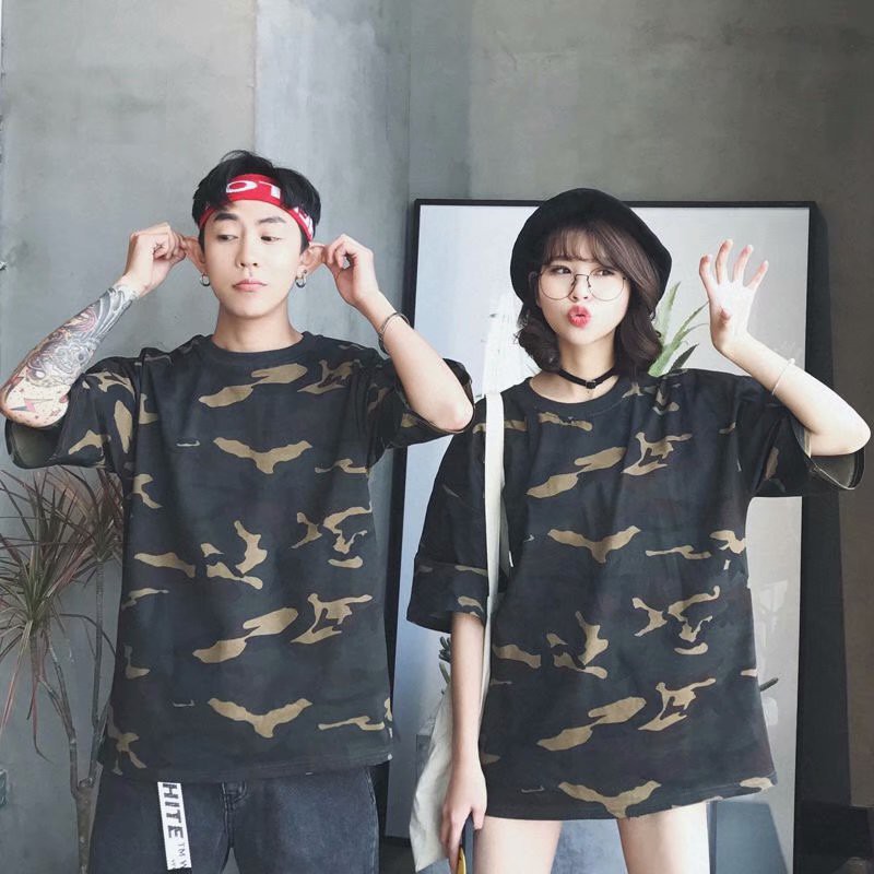 Camouflage couple shirts Hip Hop Round Neck T Shirt Short Sleeve