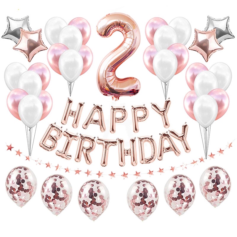2nd Birthday Party Decorations Pack - Pink & Blue Balloons, Banners & Buntings - Boy Or Girl