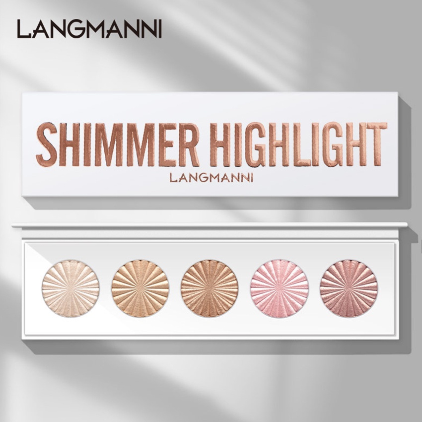 Langmanni 5 Color Highlighter Powder Facial Bronzers Glitter Palette