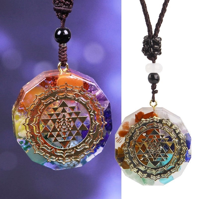 Orgonite Pendant Sri Yantra Necklace Sacred Geometry Chakra Energy 