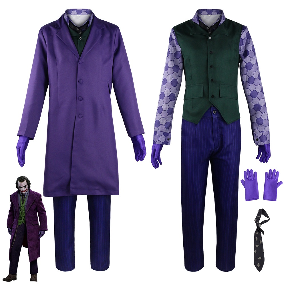 The Dark Knight Joker Cosplay Costume Movie Joker Heath Ledger Cosplay Suit Purple Jacket 6156