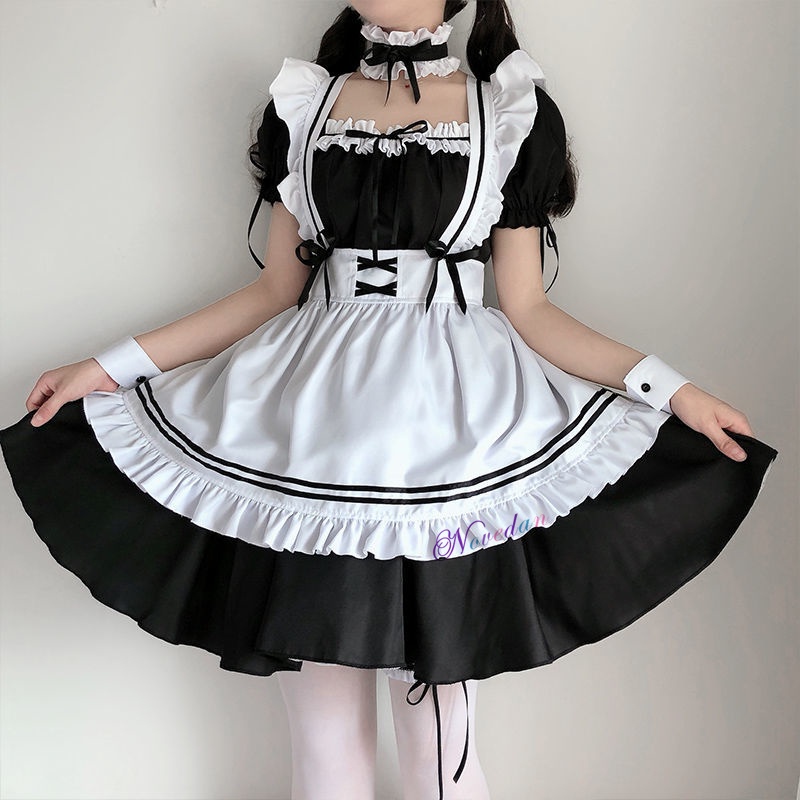 Anime Sweet Gothic Lolita Dress French Maid Costume Women Sexy Mini ...