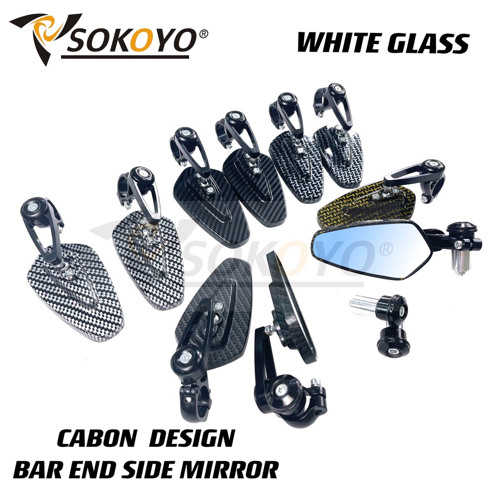 YESTAR PH1 Pair Universal Carbon Bar End Side Mirror No Grade White Glass side mirror for