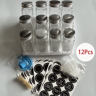 25pcs 4oz Glass Spice Jars Square Empty Spice Containers with