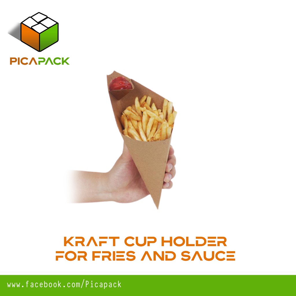 50 pcs Paper Kraft Cup Holder 2 in 1 fries holder for French Fries ...