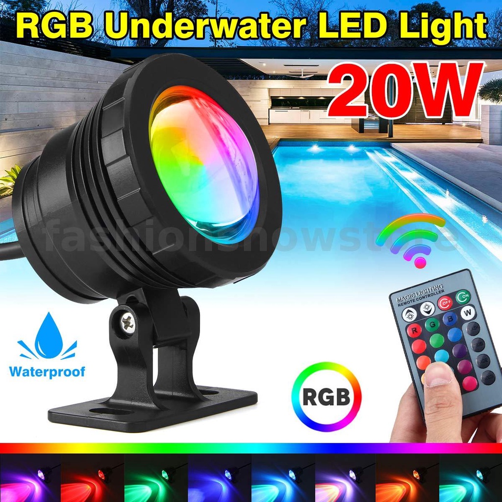 20W RGB LED Light Fountain Pool Pond Spotlight Waterproof Aquarium Fish ...