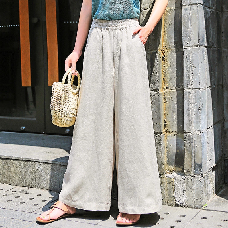 Cotton Wide Leg Pants Women's Summer Linen Casual Pants High Waist