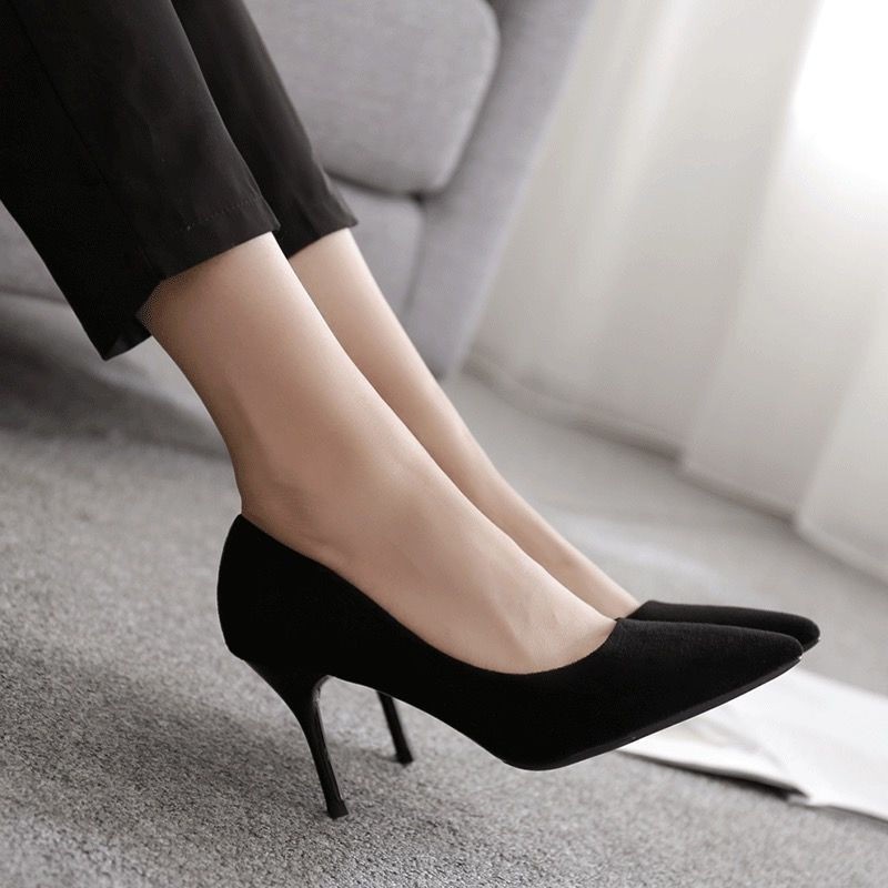 Black pointed clearance chunky heels