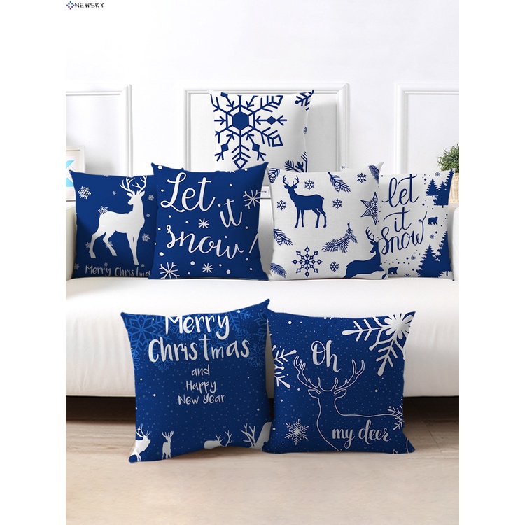 Merry Christmas Pillowcase Blue And White Pillow Case SingleSided