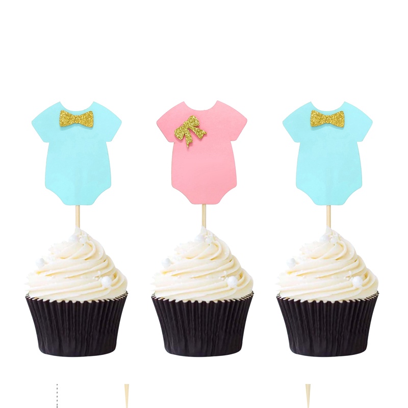 10Pcs Pink Blue Baby Jumpsuits Cupcake Toppers Baby Shower Cake Picks for Gender Reveal 1st