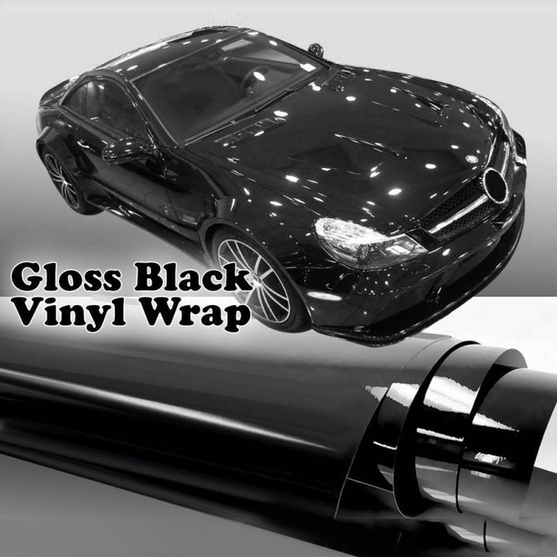 1 Roll Car Vinyl Wrap Film Stickers Glossy Black Decals Without Air