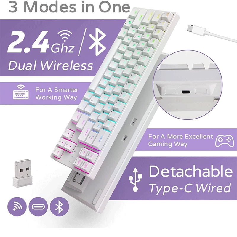 Royal Kludge RK68 Plus Tri Mode RGB 68 Keys Hot Swappable Mechanical Keyboard White Shopee Philippines 68 Keys Wireless Mechanical Keyboard,Three Modes RGB Backlight 1800mAh N Ke