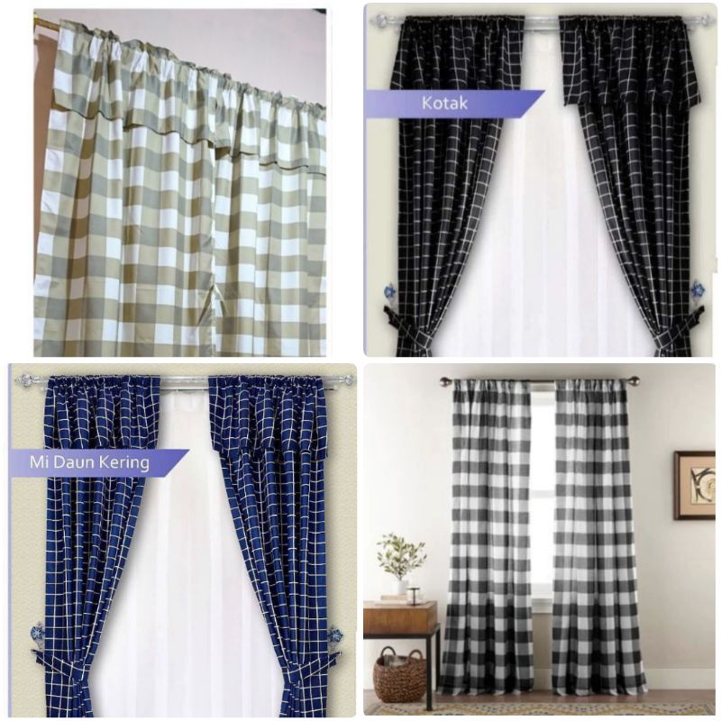Emily Aesthetic Square Pattern Bangs Drawstring Curtains for Windows ...