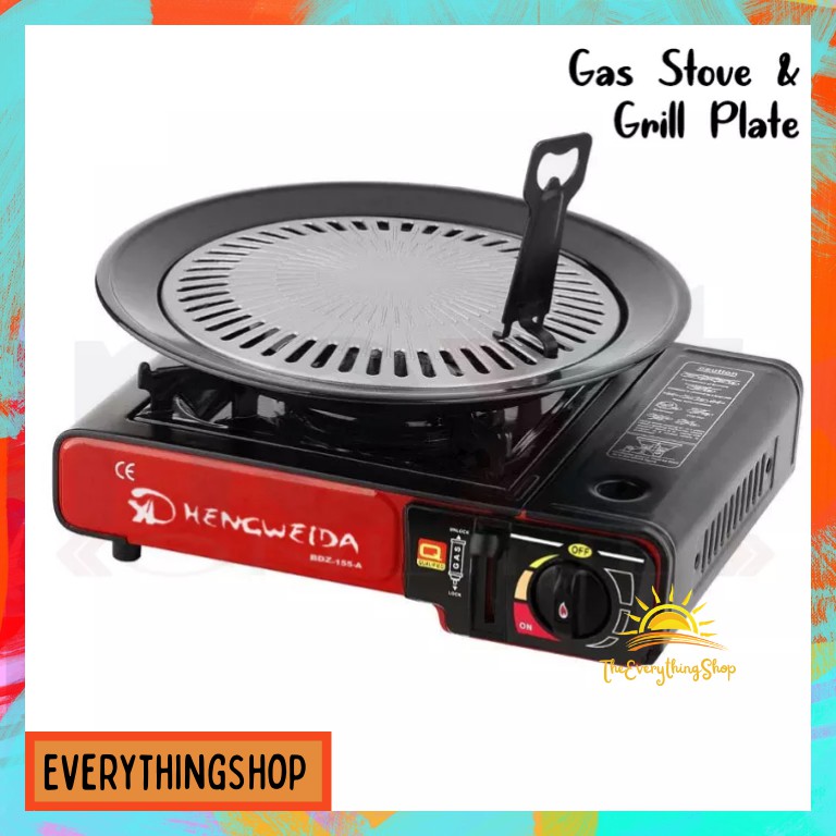 Portable Butane Gas Stove Mini Camping Korean Samgyupsal BBQ Barbeque Skewer Griller Set