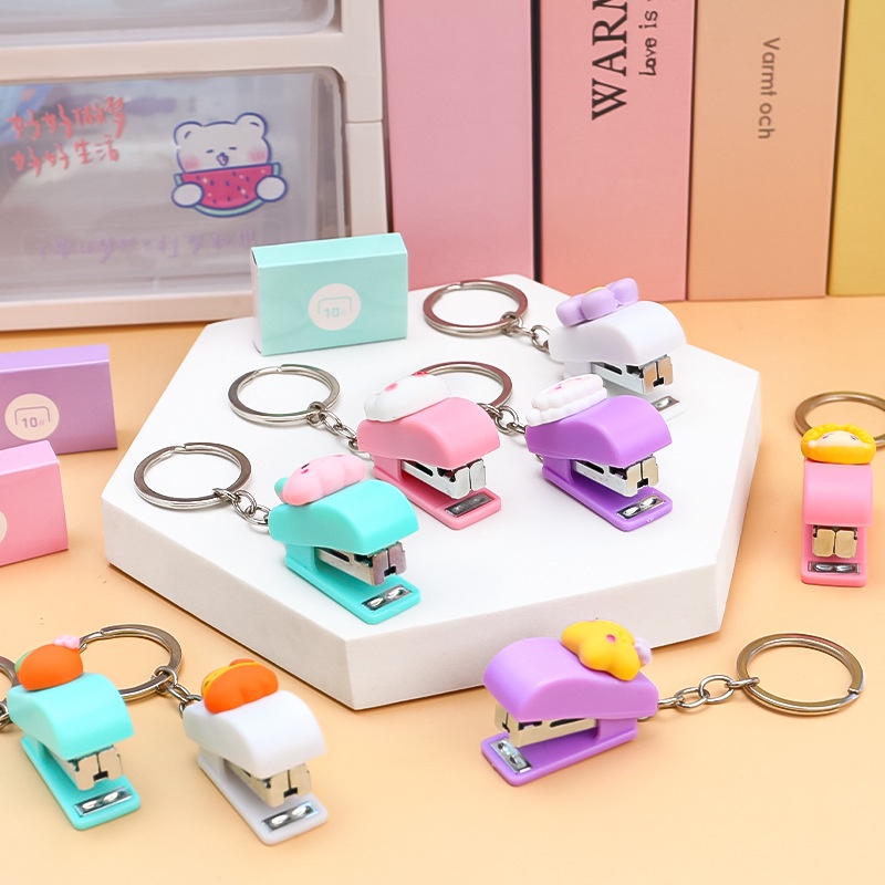 Creative Cartoon Mini Stapler Cute Staple Stationery with Key Chain