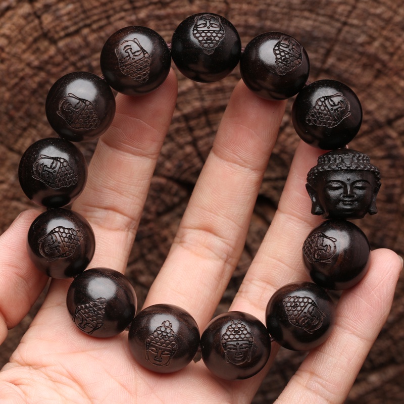 Genuine Ebony Buddha Sakyamuni 15mm 18mm 20mm Bracelet Bracelet