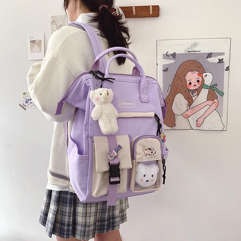 2022 Preppy Purple Backpack Women Waterproof Candy Colors Backpacks Fancy  High School Bags for Teenage Girl Cute Travel Rucksack