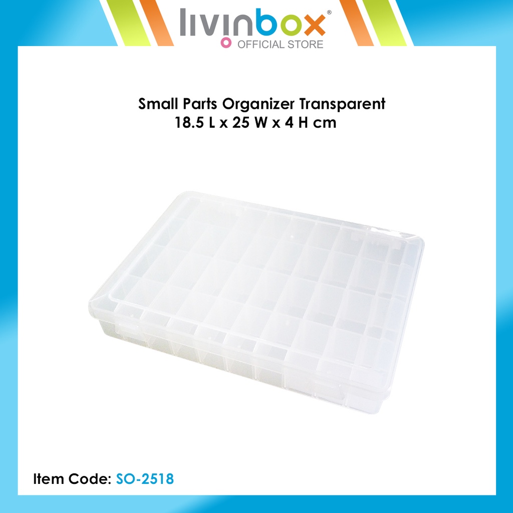 Livinbox Small Parts Organizer Transparent 18.5 L x 25 W x 4 H cm