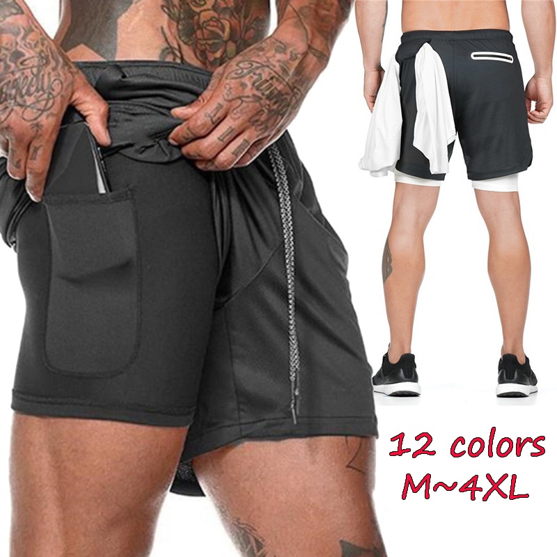 Men Sports Shorts 2 In 1 Double Layer Quick Drying Fitness Shorts