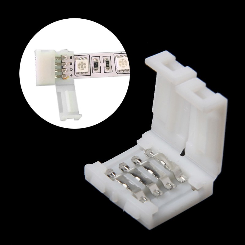 Solderless Clip-on Coupler Connector 4 Pin 10mm For 5050 RGB LED Strip ...