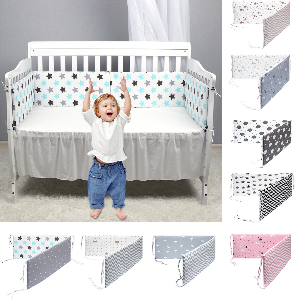 Breathable Cotton Crib Bumper Pad with Straps Baby Bed Bumper Pad Padded Crib Liner Double side Usable Washable Shopee Philippines