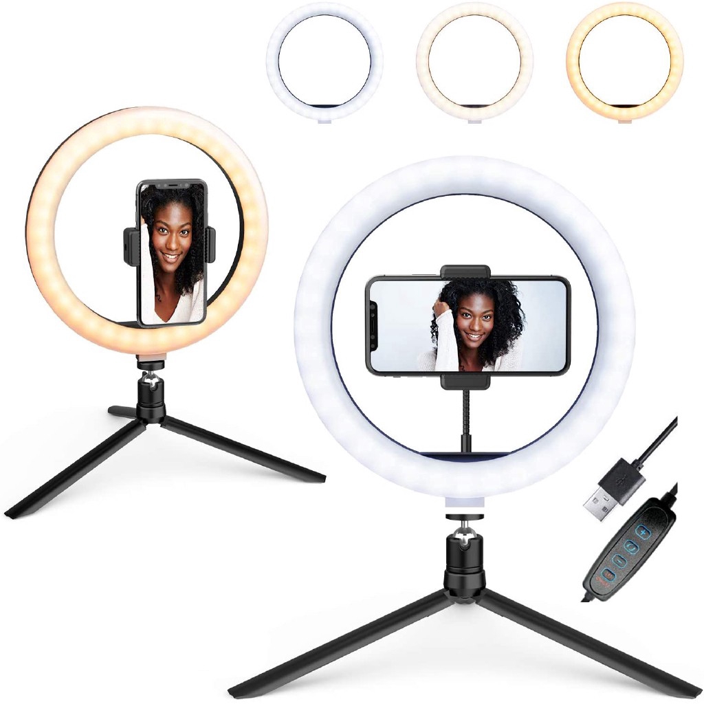 26cm Plat Selfie Ring Light with Stand with phone holder 10 Brightness  Level Light Modes