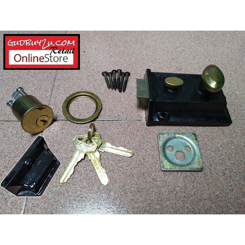 FULL SET TRADITIONAL WOOD 1939 RIM NIGHT LATCH WOODEN DOOR LOCK KUNCI ...