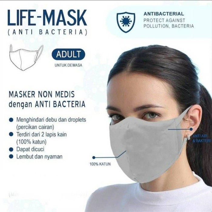 LIFE MASK ANTI BACTERIAL ADULT BLUE | Shopee Philippines