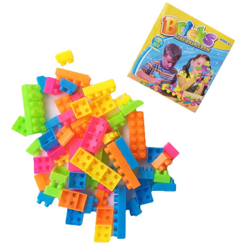 60 Pcs. Kid Plastic Block Puzzle Educational Building Bricks | Shopee ...