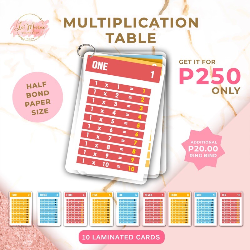 Le Marae Shop - Laminated Flashcards MULTIPLICATION TABLE | Shopee ...