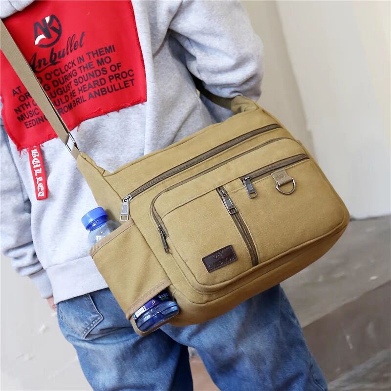 men s canvas bag messenger bag computer travel bag large capacity sling bag