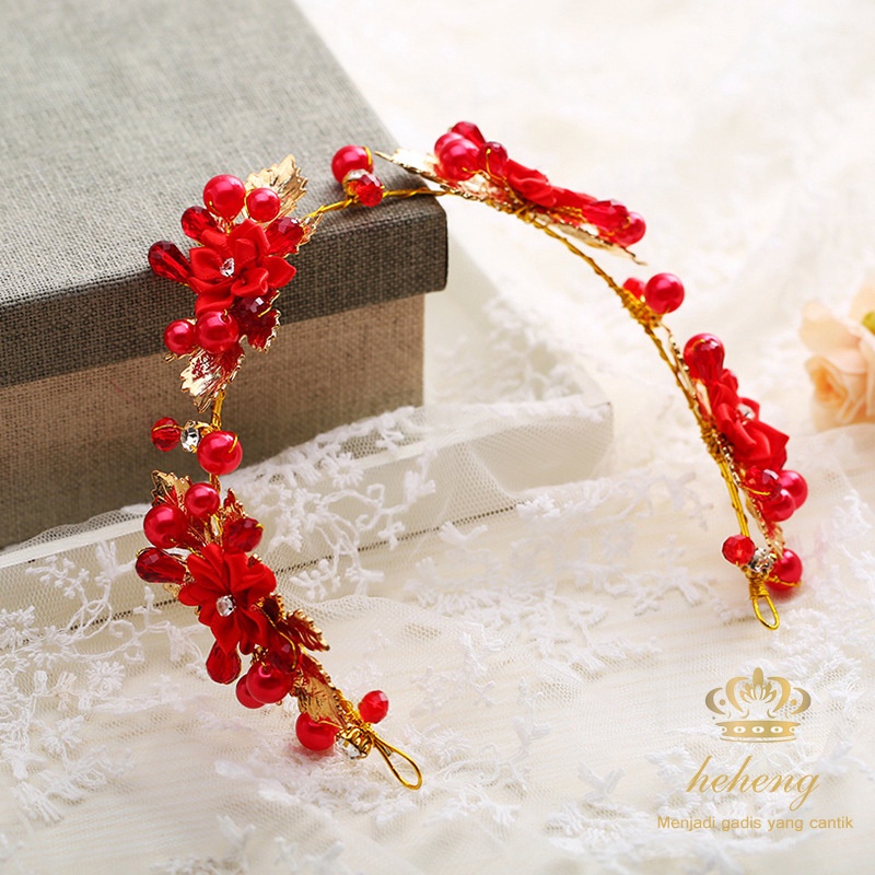 Rania Korean Luxurious Red Flower Shape Rhinestone Handmade Bride Crown ...