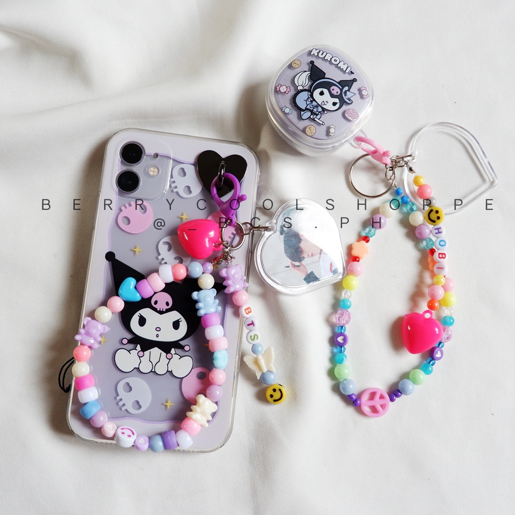 Candy Beads Keyring with Wrist Strap and Photo Insert for Phone and Bag ...