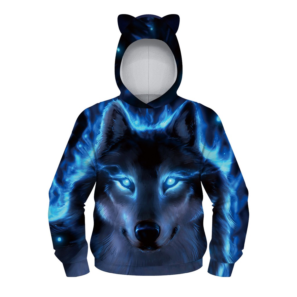 Kids Jacket The Wolf 3D Printed Pullover Hoodie Jacket With Cat