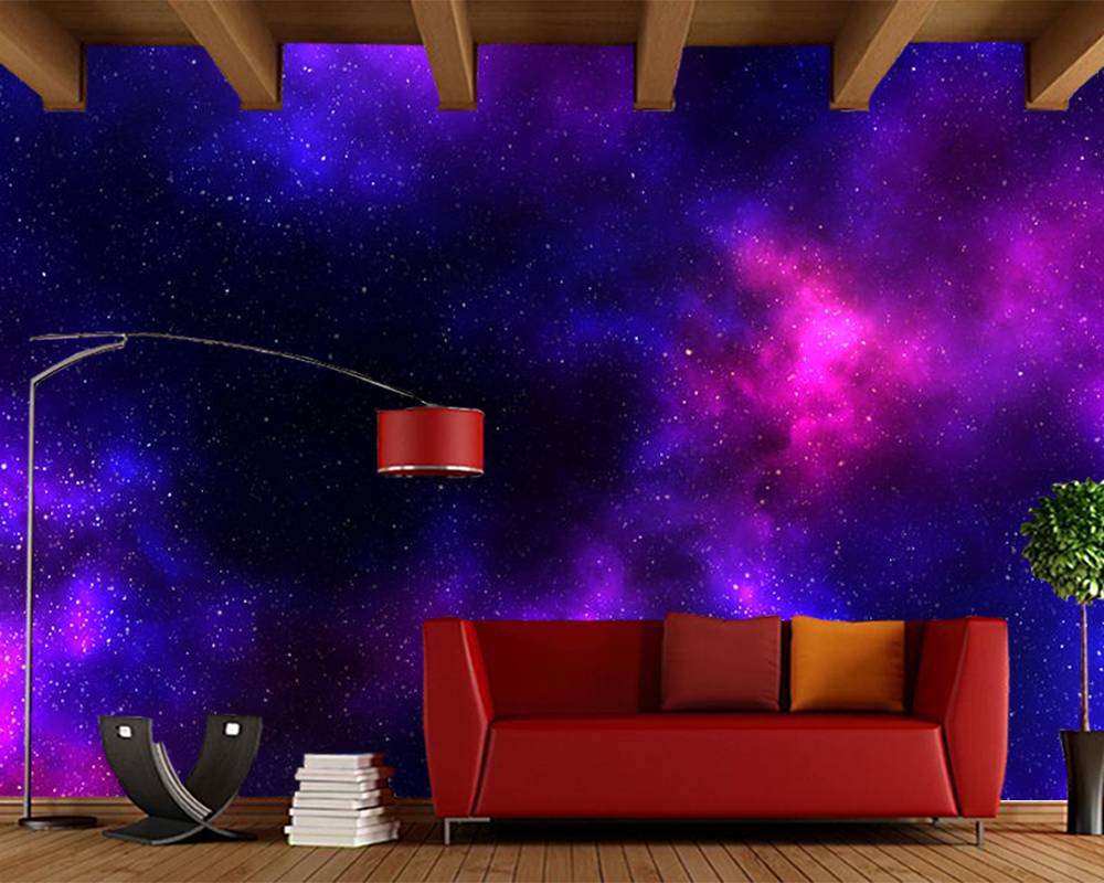 Starry sky galaxy aurora purple 3d ceiling wallpaper living room ...