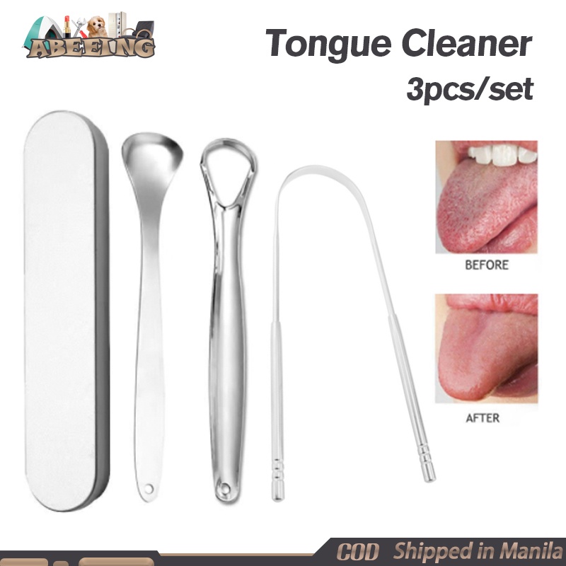 3Pcs Stainless Steel Tongue Scraper Metal Tounge Scraper Eliminate Bad ...